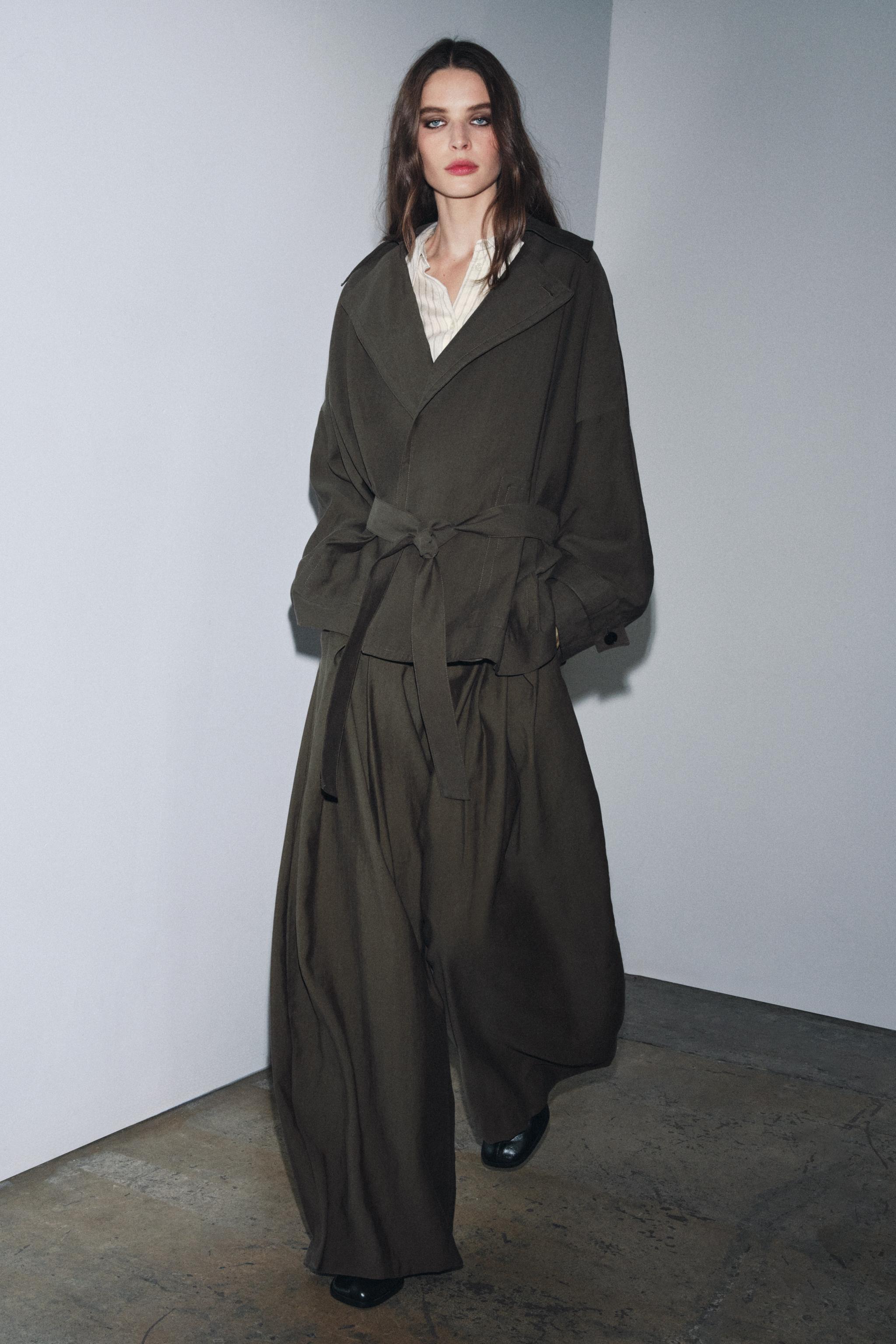 ZW COLLECTION FLOWY BELTED JACKET - Brown / Taupe | ZARA United States