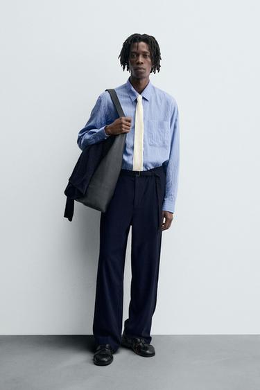Zara FLOWY SHIRT WITH WRINKLED STRIPE EFFECT - Blue