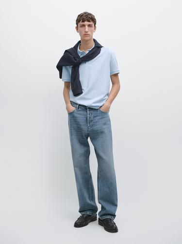Polo piqué micro estructura algodón - Azul claro de Zara