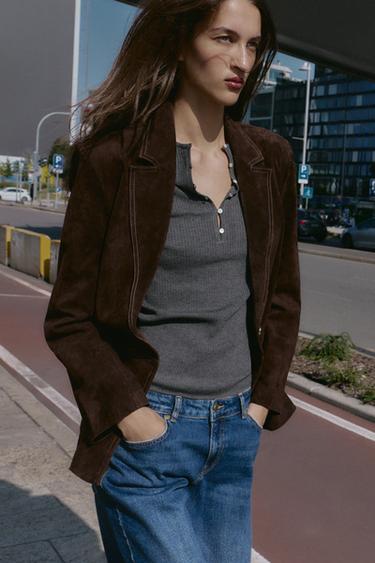 100% LEATHER STRAIGHT BLAZER - Brown de Zara - Image 8