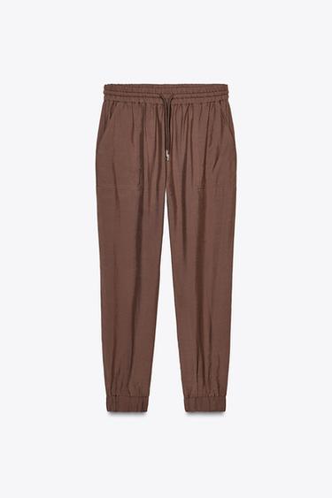 Zara FLOWY JOGGER PANTS - Brown - Image 0