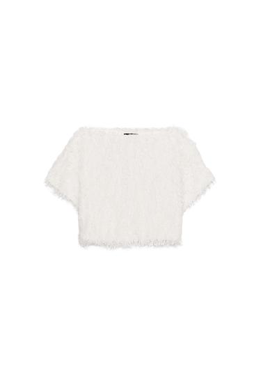 FRINGED KNIT TOP - Ecru by Zara