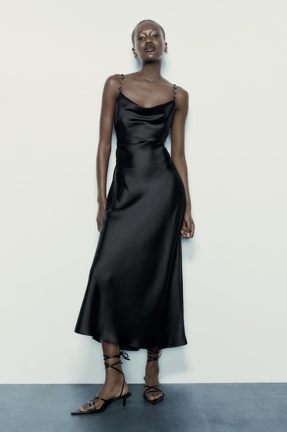 SATIN MIDI DRESS - Black | ZARA Australia