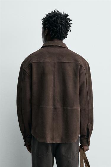 REGULAR FIT SUEDE LEATHER OVERSHIRT - Dark brown by Zara
