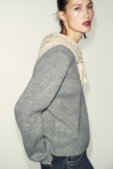 JUMPER WITH CONTRAST HANDKERCHIEF - Grey marl by Zara