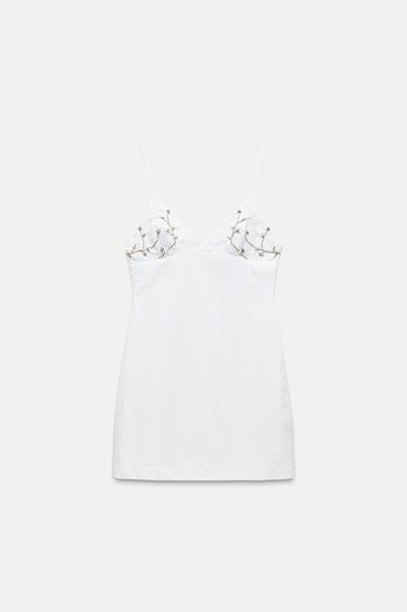 ROBE EN POPELINE ET BIJOUX - Blanc de Zara