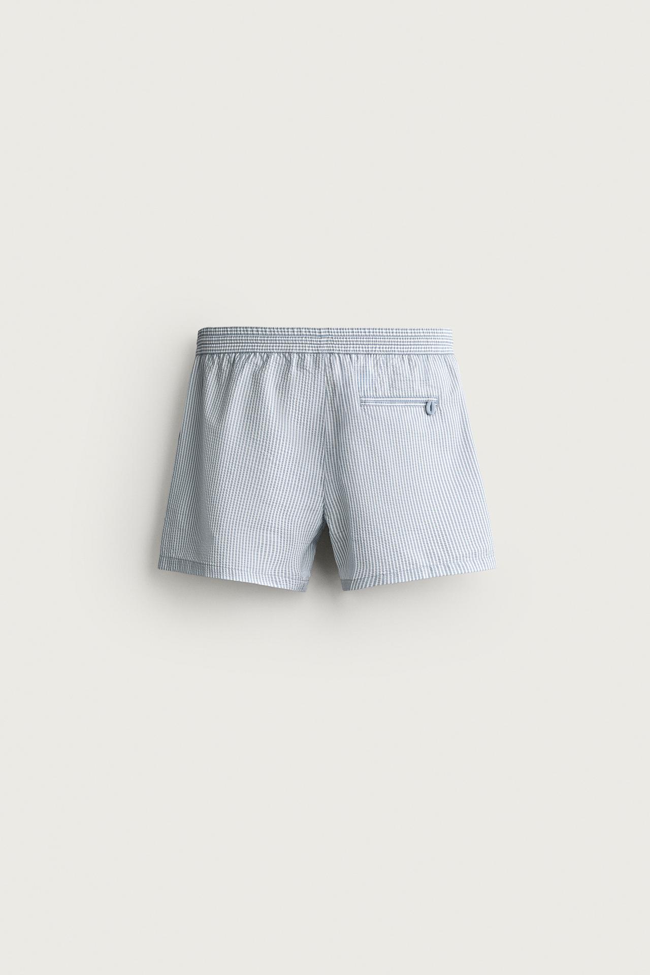 SEERSUCKER MID-LENGTH SWIM SHORTS — Sky blue