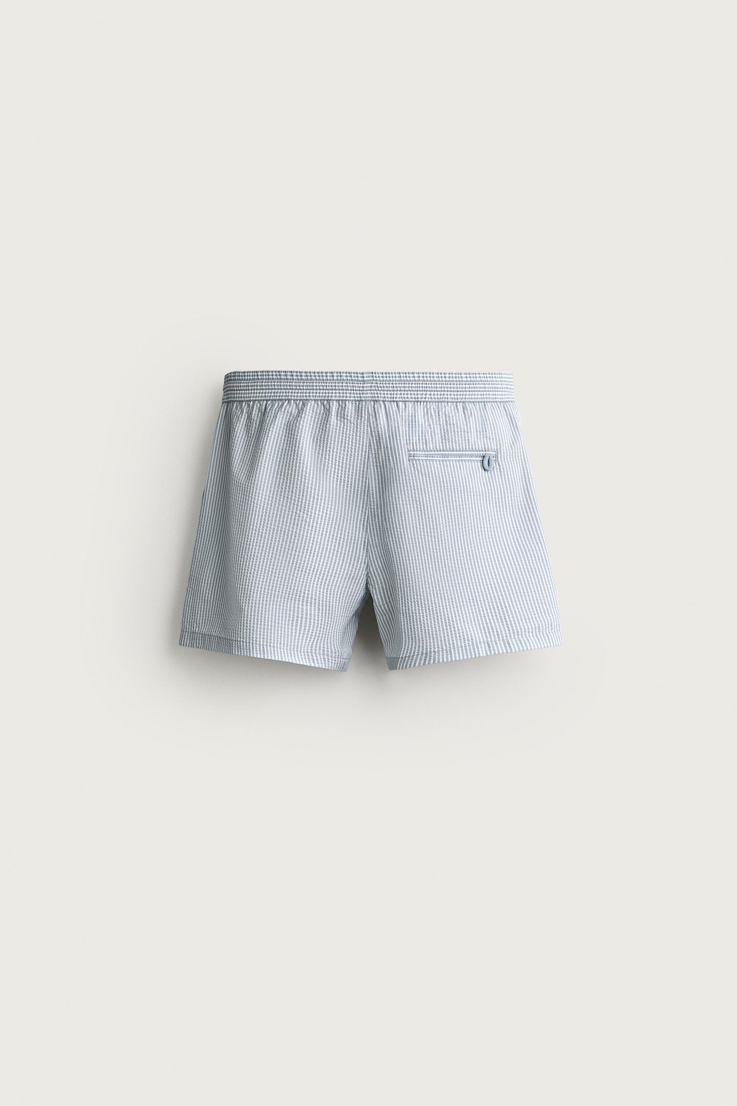Пляжные шорты для мужчин, средней длины, сирсакер — Zara, цвет: Небесно-голубой — фото 2