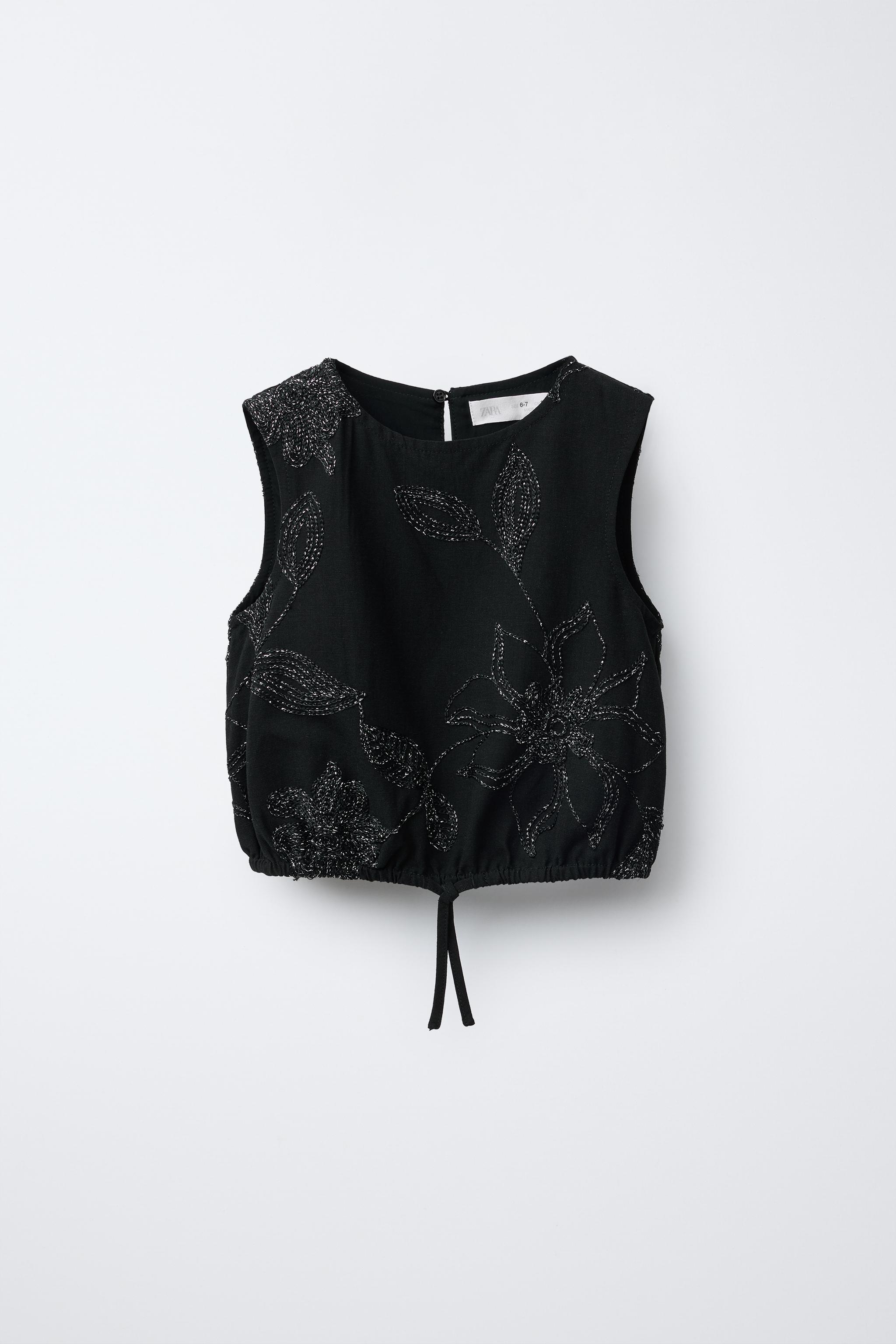 光沢刺繍トップス - ブラック | ZARA Japan / 日本