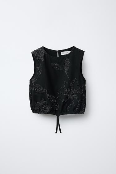 GLANZENDE GEBORDUURDE TOP - Zwart van Zara - Afbeelding 0