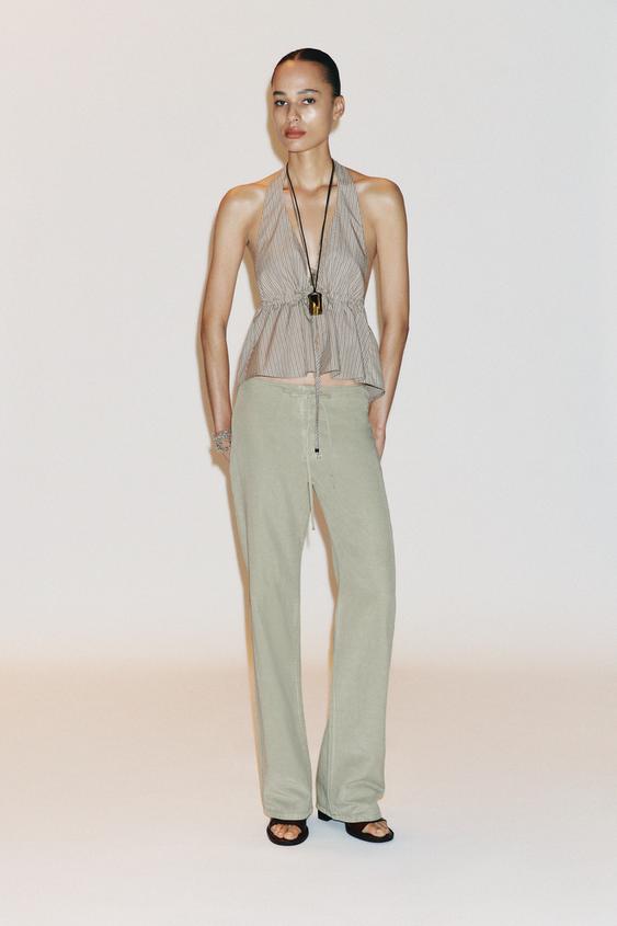 STRIPED POPLIN HALTER TOP