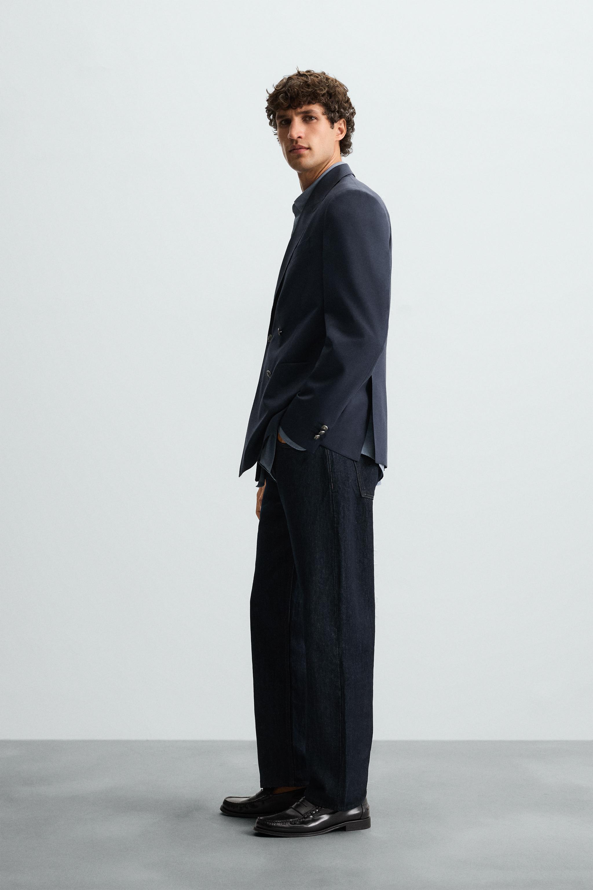ZARA ネイビー チェック ダブルブレストスーツ ZARA ネイビー チェック ダブルブレストスーツ ブレザー