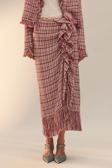 LIMITED EDITION FRINGED STRUCTURED SKIRT - Dark pink by Zara - Image 1
