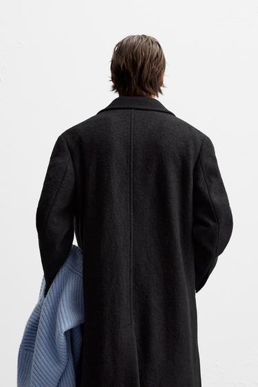 BOUCLÉ TEXTURED WOOL COAT - Black by Zara - Image 2