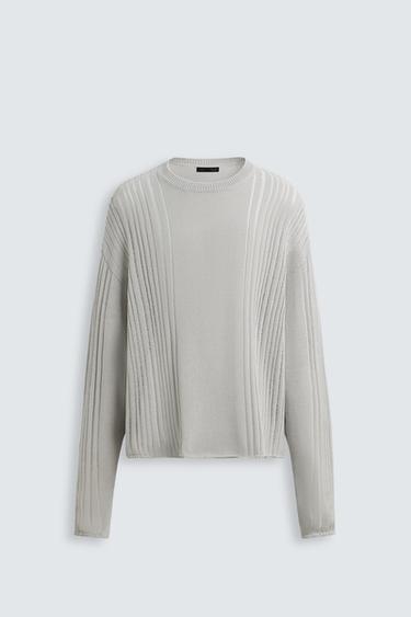 Zara STRUCTURED OPENWORK SWEATER - Pearl gray