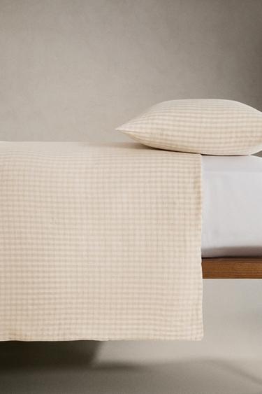 DYED THREAD CHECK DUVET COVER - Light beige by Zara - Image 3
