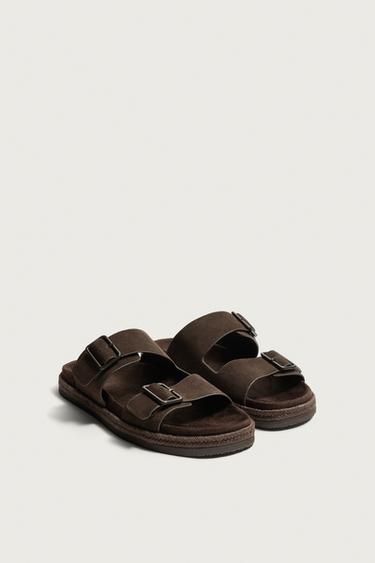 ШКІРЯНІ САНДАЛІЇ З ДВОМА РЕМІНЦЯМИ - Шоколадний Zara