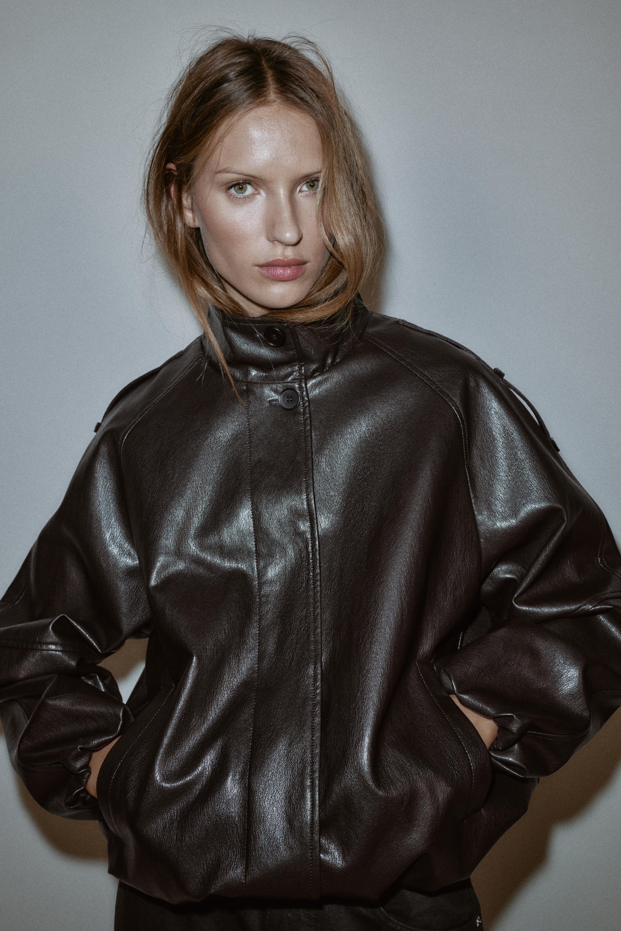 FAUX LEATHER HIGH COLLAR JACKET