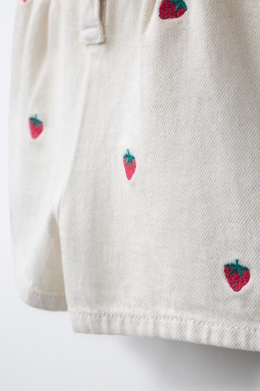 COMBINAISON COURTE EN SERGÉ BRODÉE FRAISES - Écru de Zara - Image 3