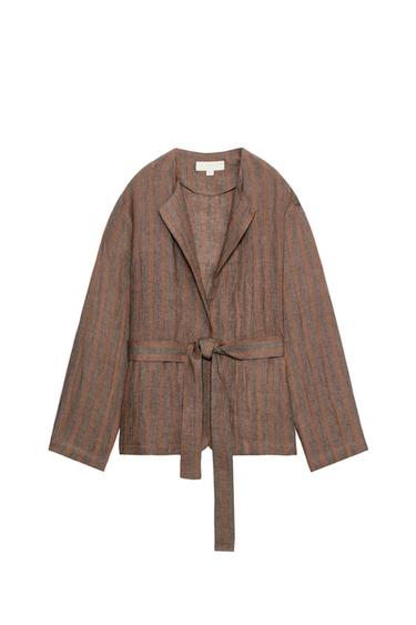 BLAZER RAYAS 100% LINO - Rayas marrones de Zara