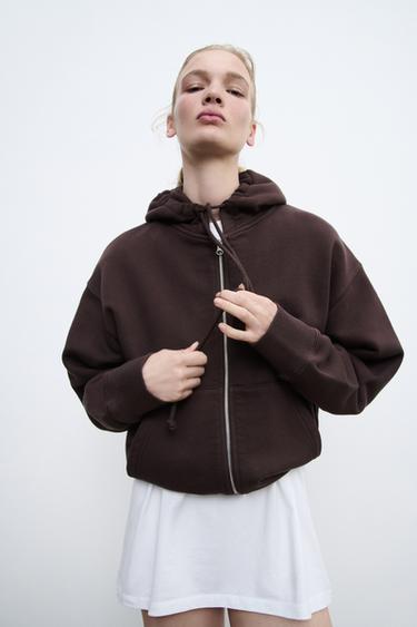 WASHED-EFFECT ZIP-UP HOODIE - Brown by Zara