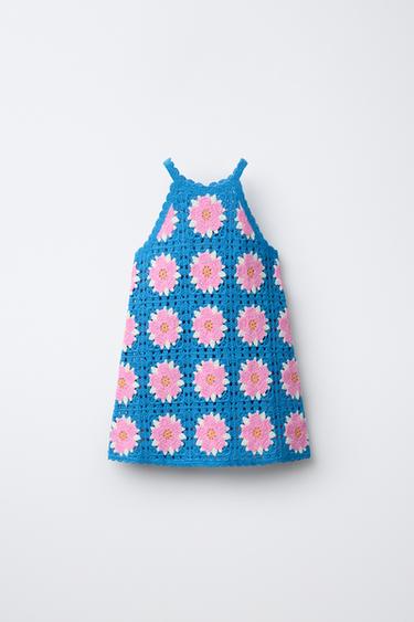 FLORAL CROCHET KNIT DRESS - Electric blue by Zara