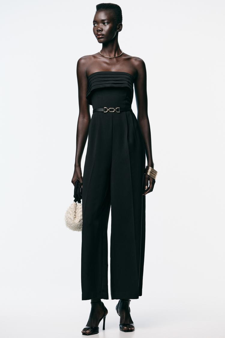 CREPE BUSTIER JUMPSUIT WITH BELT Black ZARA Canada