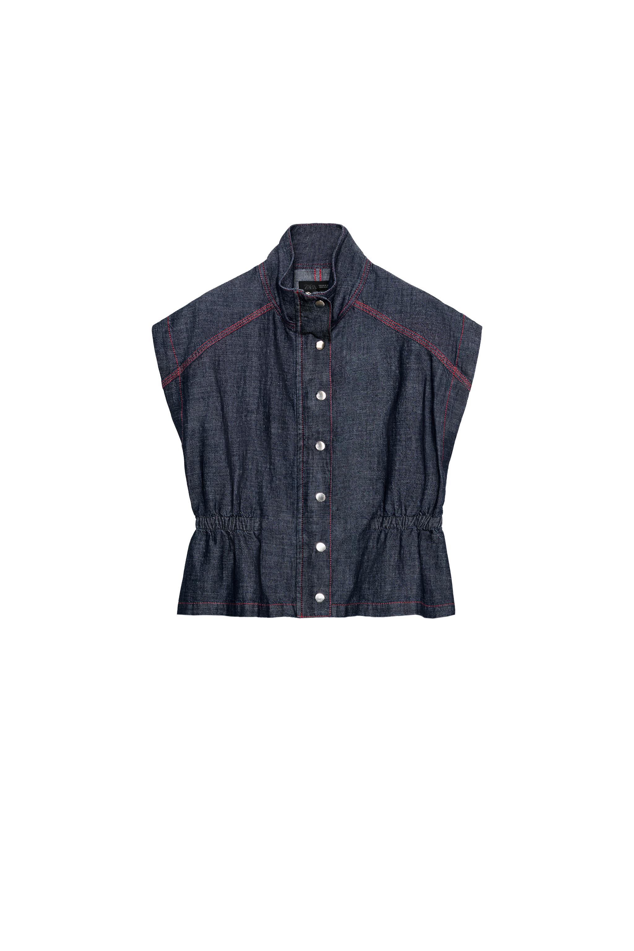 LINEN VEST WITH CONTRASTING TOPSTITCHING