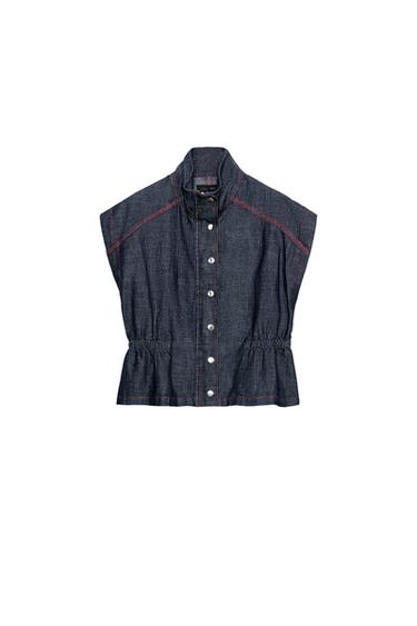CONTRAST STITCH LINEN BLEND WAISTCOAT - Indigo by Zara