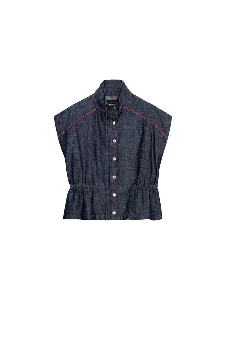 CONTRAST STITCH LINEN BLEND WAISTCOAT