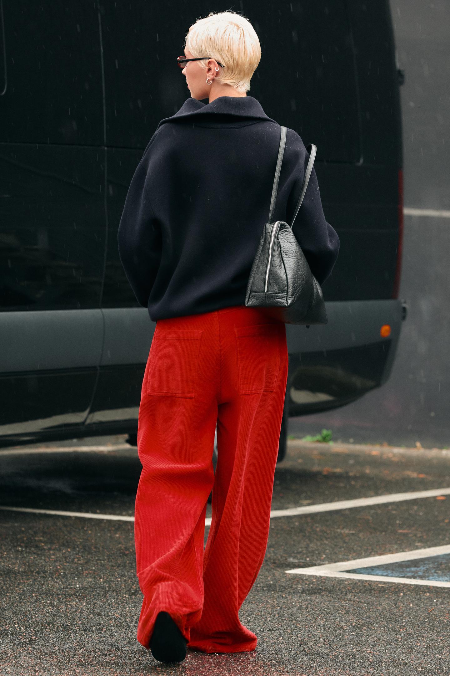 Женские брюки Zara Wide-Leg Corduroy, цвет: Красный — фото 6