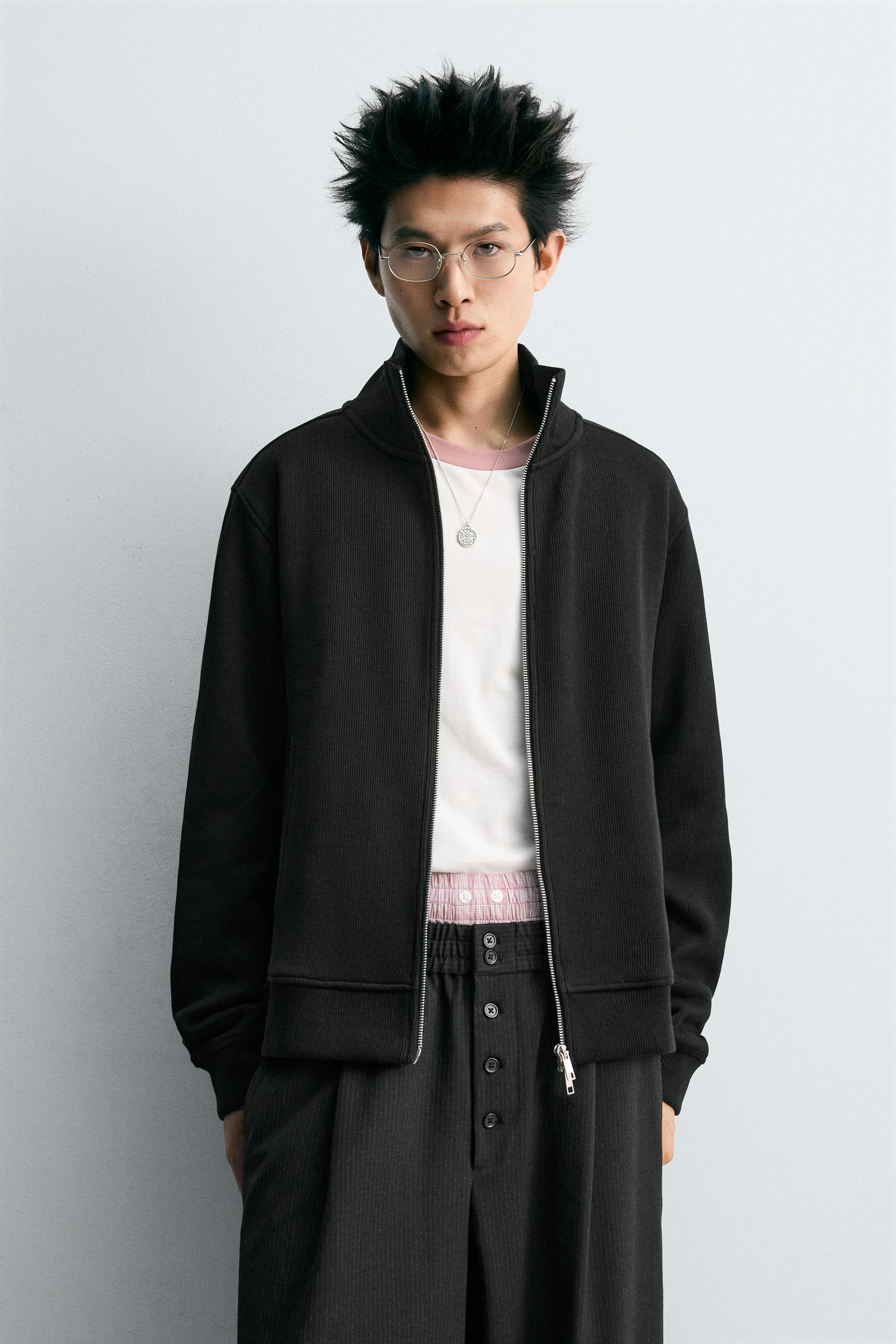  リブ編み ジップアップジャケット インターロックリブ編みジャケット - ブラック | ZARA Japan / 日本