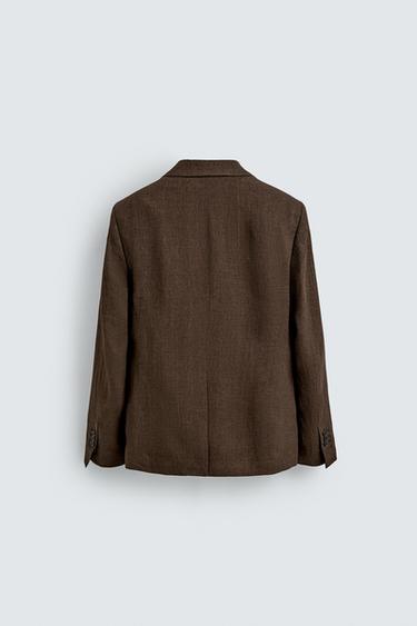100% LINEN SUIT BLAZER - Dark brown by Zara - Image 8