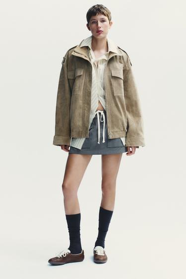 SUEDE LEATHER JACKET - Brown / Taupe by Zara - Image 0