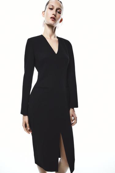 Zara V-NECK DRESS ZW COLLECTION - Black