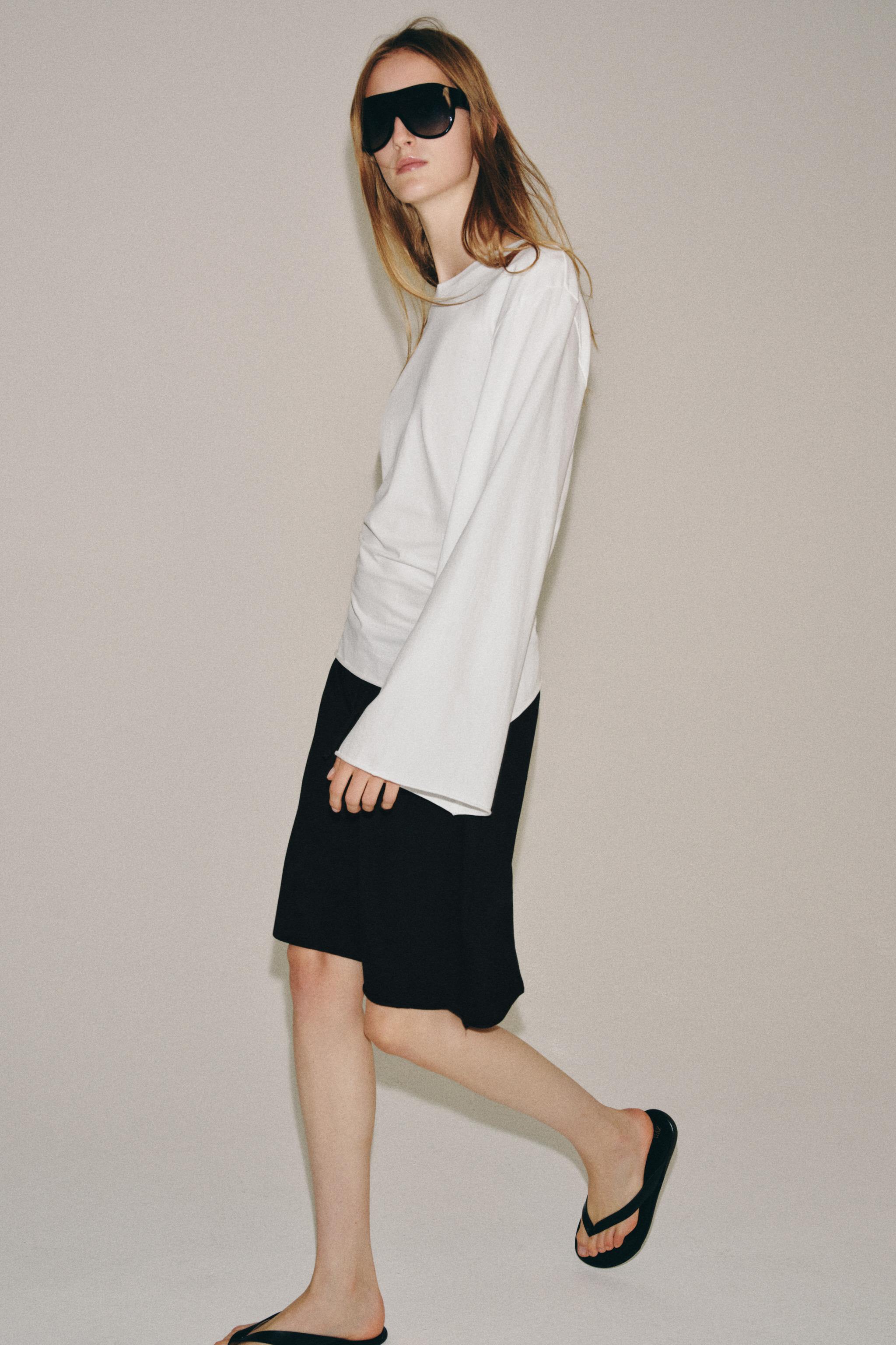 Женские футболки Zara COTTON LONG SLEEVE T-SHIRT — фото 3