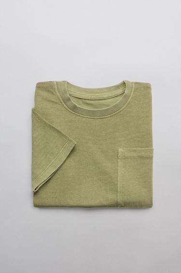CAMISETA GARMENT DYE COM BOLSO - Caqui da Zara