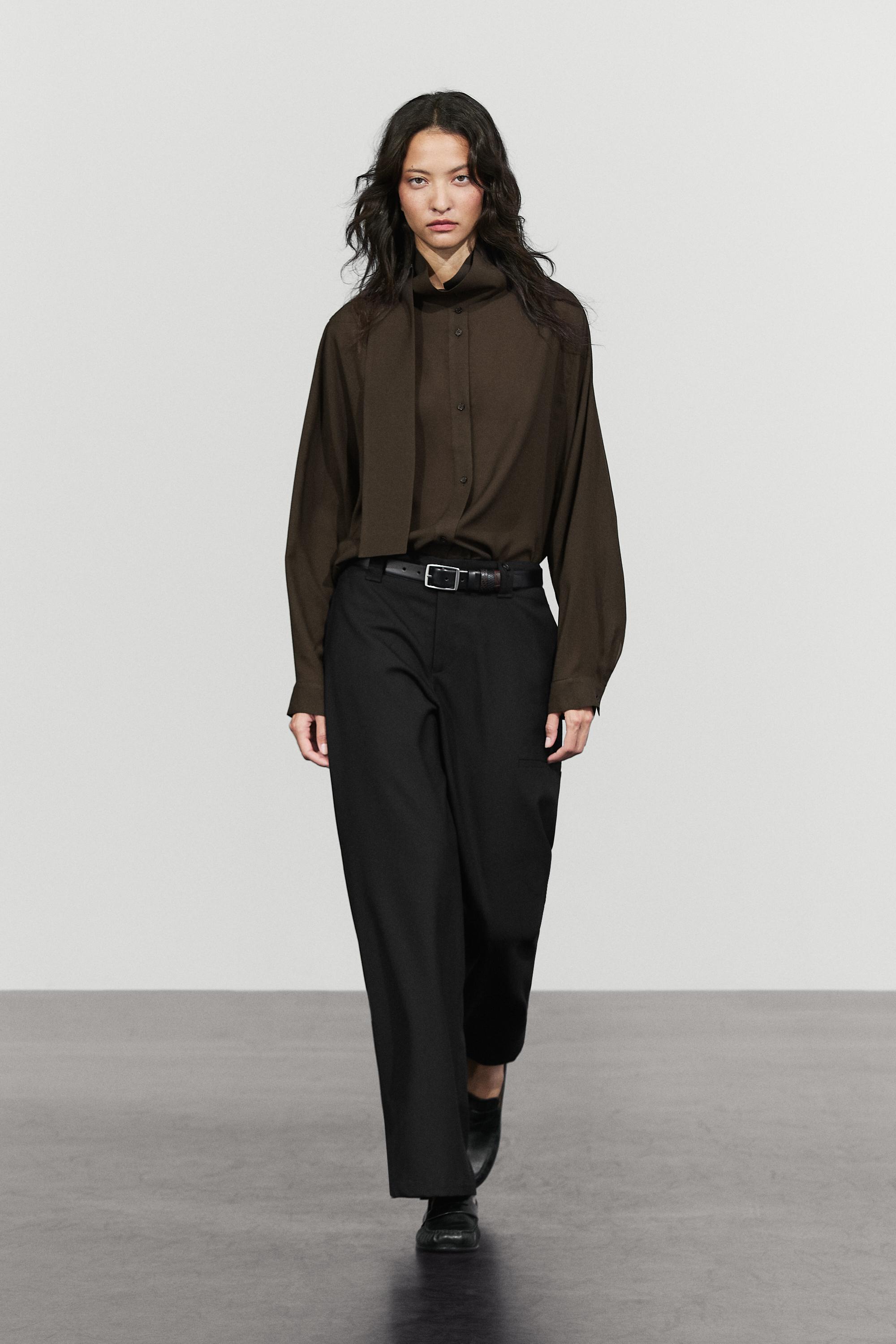 Semi-sheer shirt with tie detail