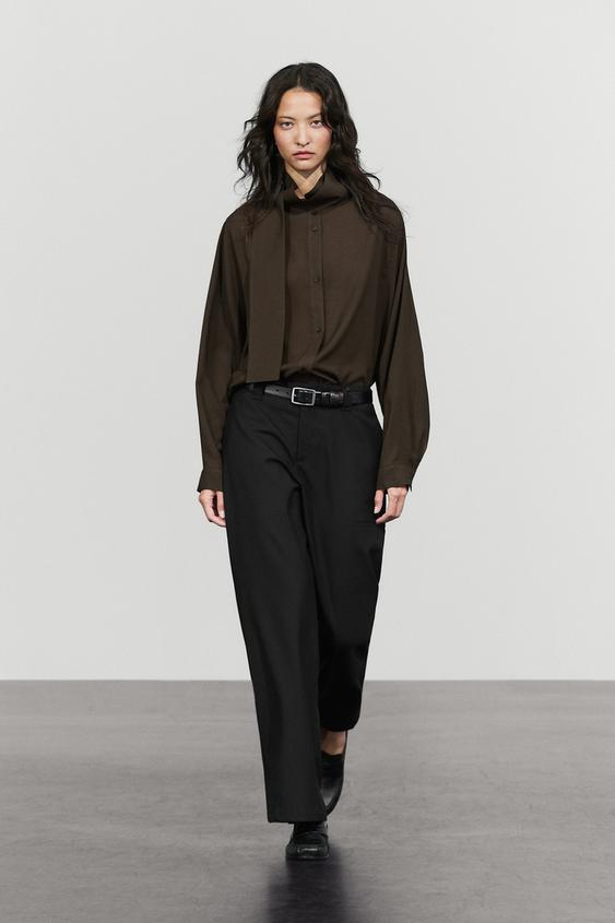 Camisa semitransparente detalle lazo - Marrón de Zara - Imagen 0