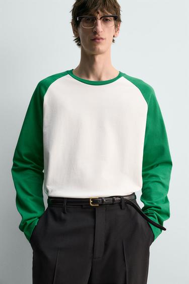REGULAR FIT COLOUR BLOCK T-SHIRT - White / Green by Zara - Image 5