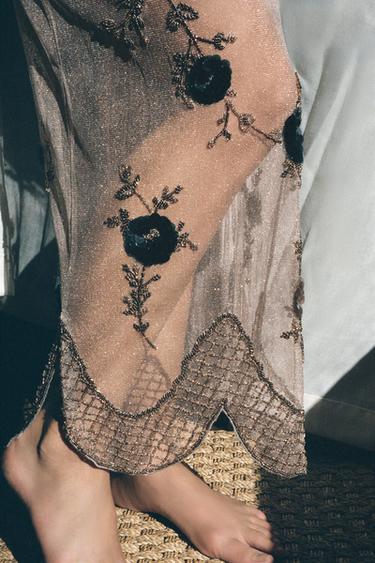 SEQUIN BEAD MIDI SKIRT - Silver by Zara