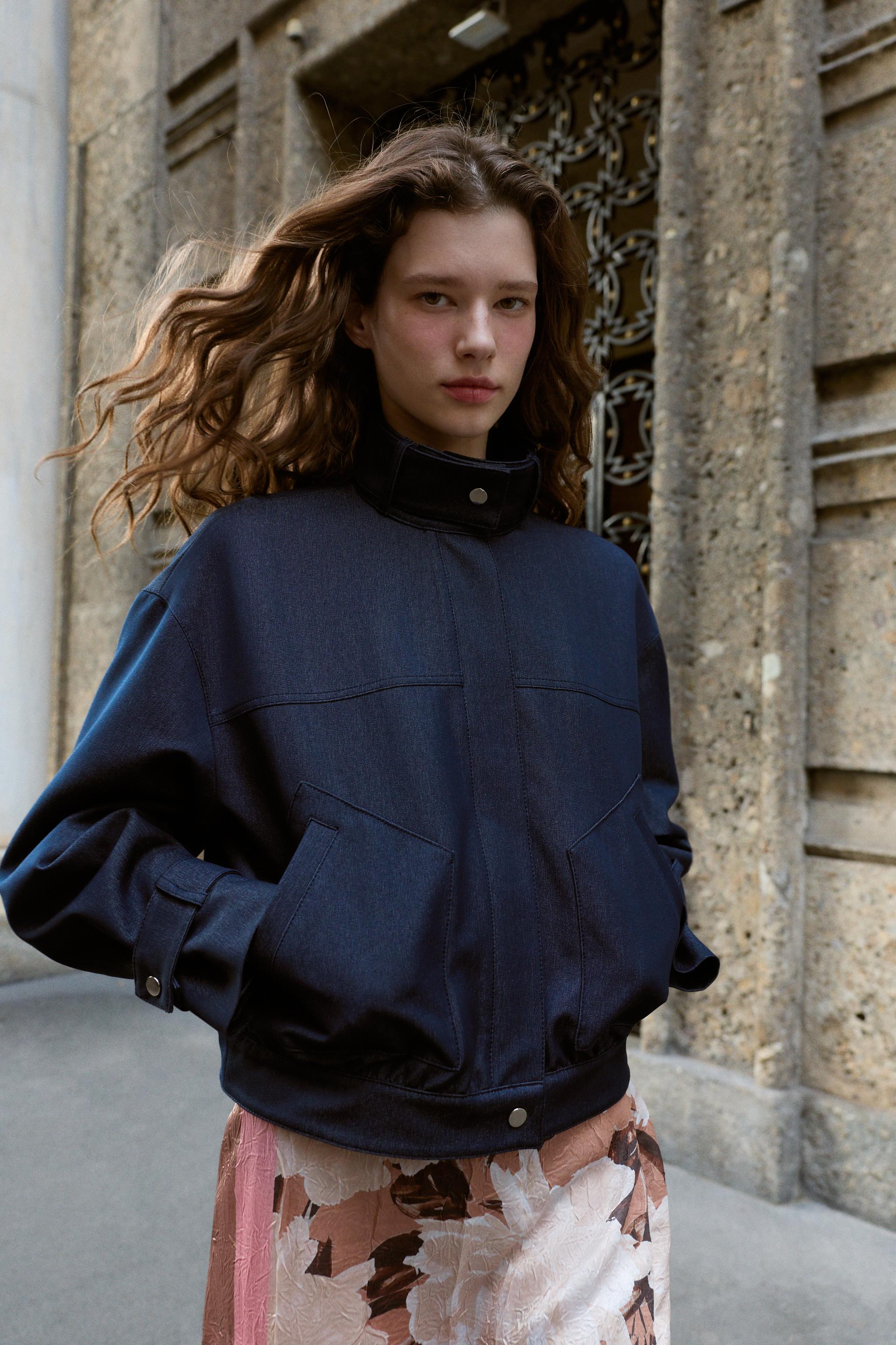 ハイネック ボンバージャケット - インディゴブルー | ZARA Japan / 日本