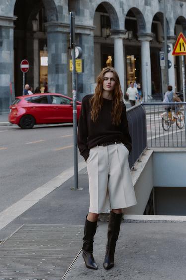 Zara LONG SHORTS WITH BELT - Mid-ecru