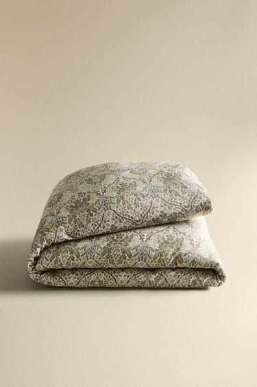 MORRIS & CO. LEAVES COTTON SATEEN DUVET COVER - Green by Zara - Image 4