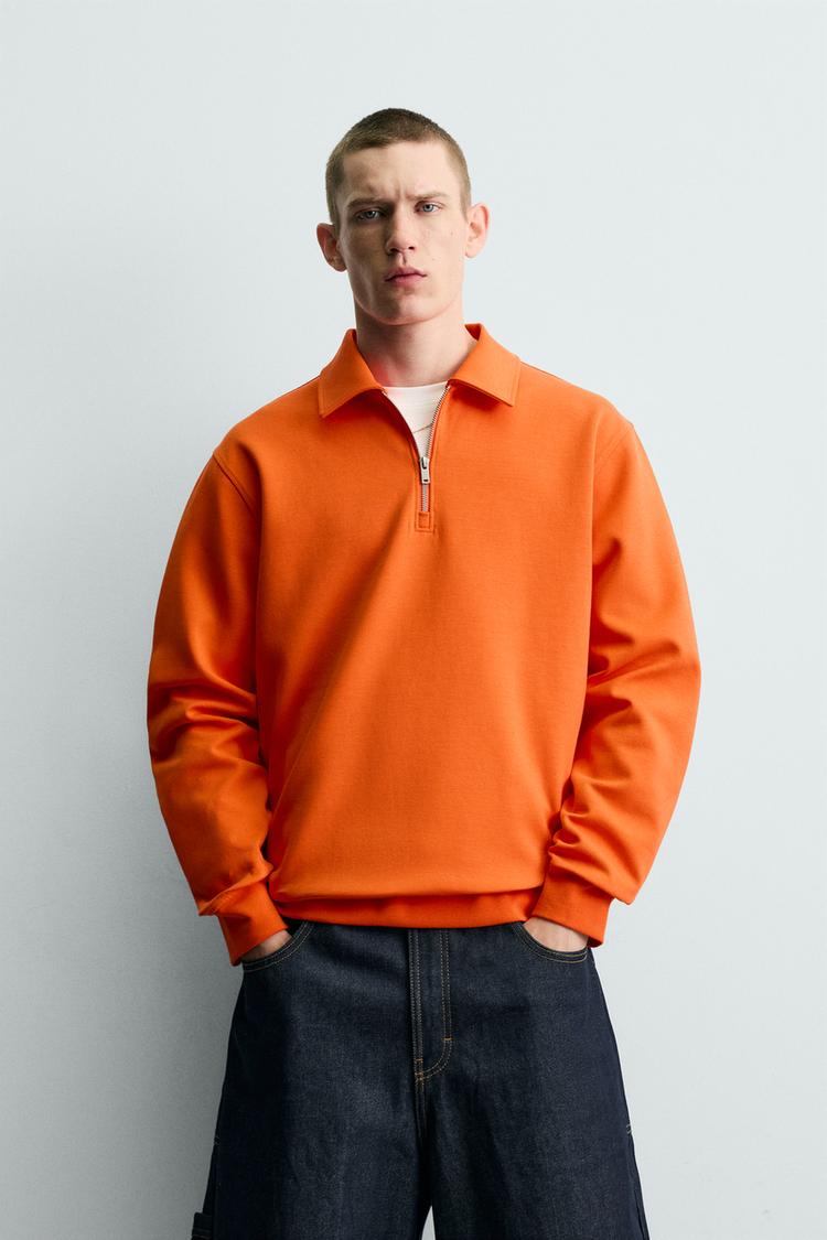 ZARA INTERLOCK POLO SWEATSHIRT WITH ZIP