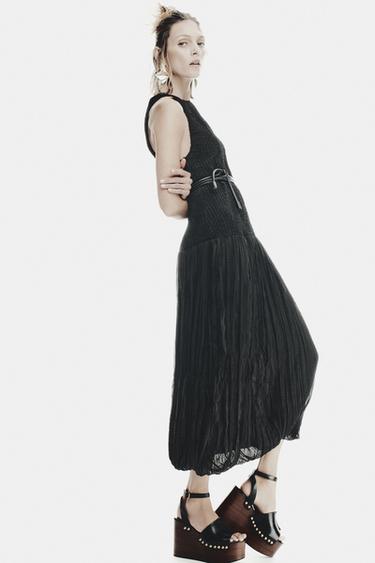 ZW COLLECTION CRINKLED COMBINED DRESS - Black by Zara
