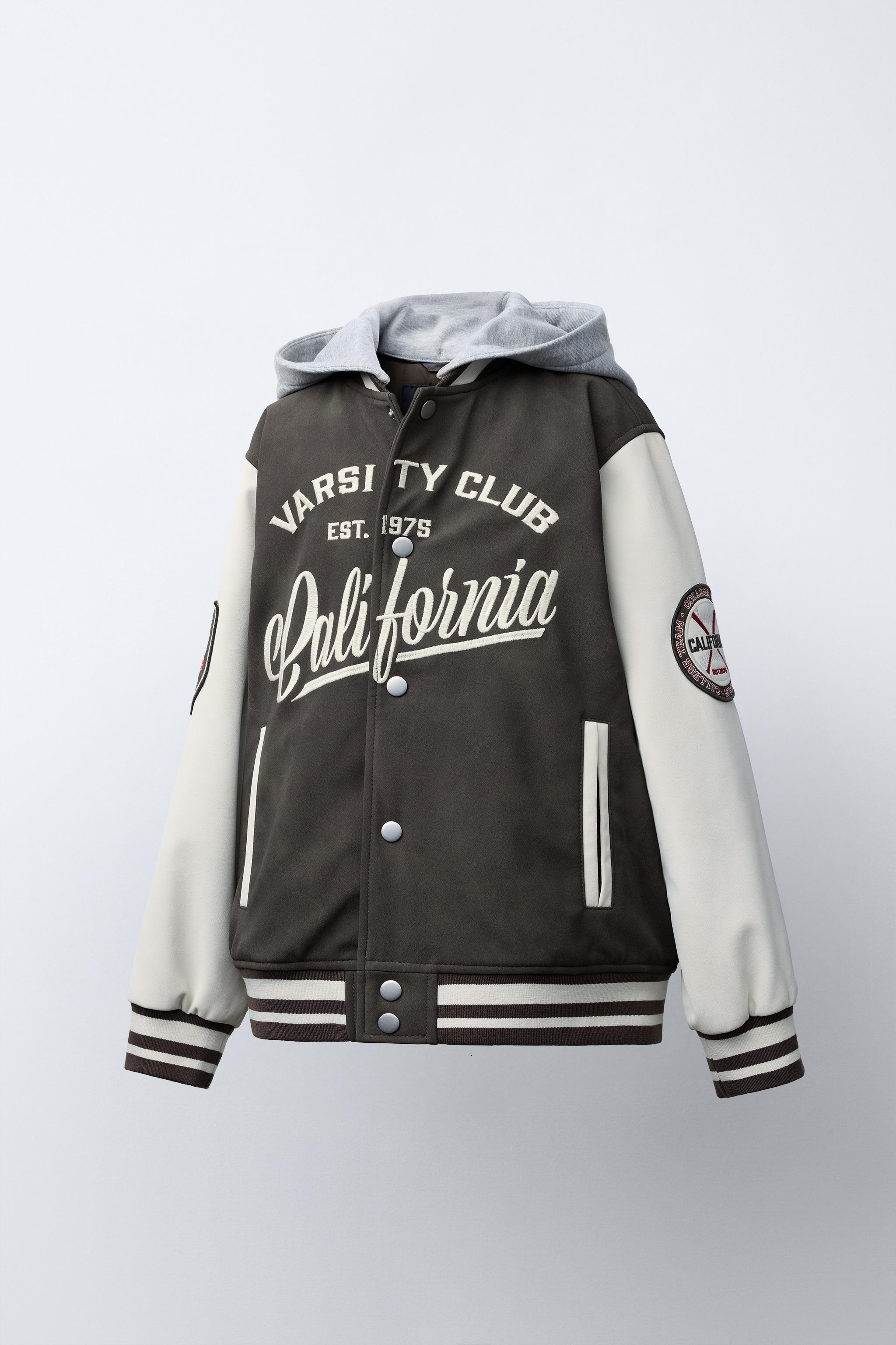 BLOUSON BOMBER À CAPUCHE MATIÈRE SYNTHÉTIQUE