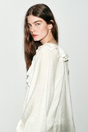 BLOUSE À VOLANTS ET PLIS - Blanc de Zara - Image 2