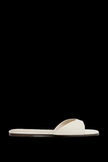Zara FLAT LEATHER SANDALS - Off White - Image 0