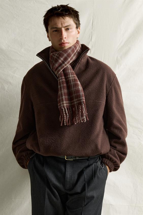 Мужской шарф Zara Wool-Blend Plaid, цвет: Коричневый